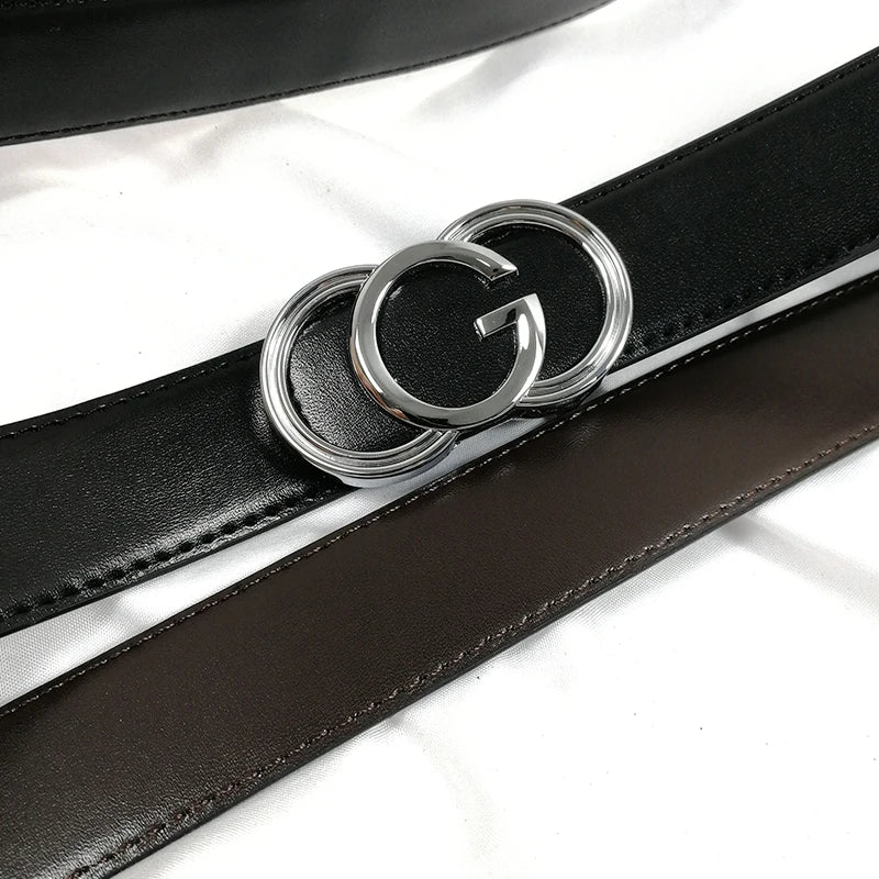 Belts for Women Men Luxury Bothside Genuine Leather High Quality Jeans Belt Fashion G Metal Buckle Ceinture Femme Waistband