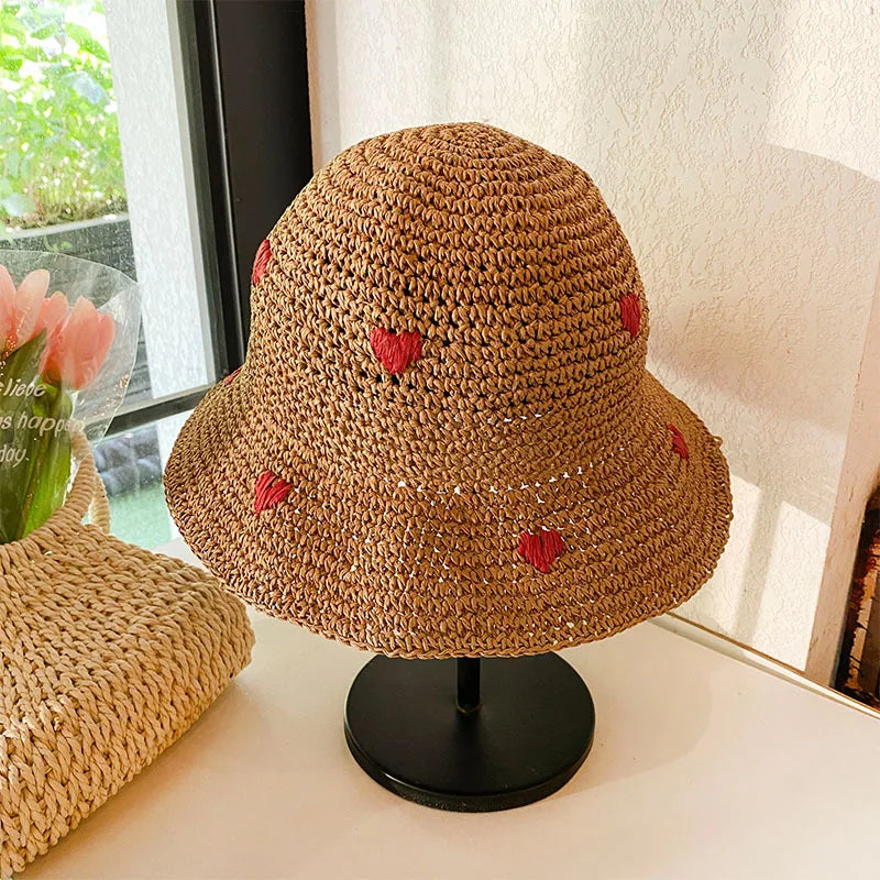 Summer Hats for Women Sun Hat Beach Ladies Heart Womens Straw Hats Crochet Hat Panamas UV Protection Sun Visor Beach Hats