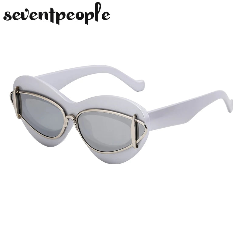 Double Frame Cat Eye Sunglasses Women 2024 Luxury Brand Designer New Fashion Cateye Sun Glasses for Men Trending Sunglass Unisex