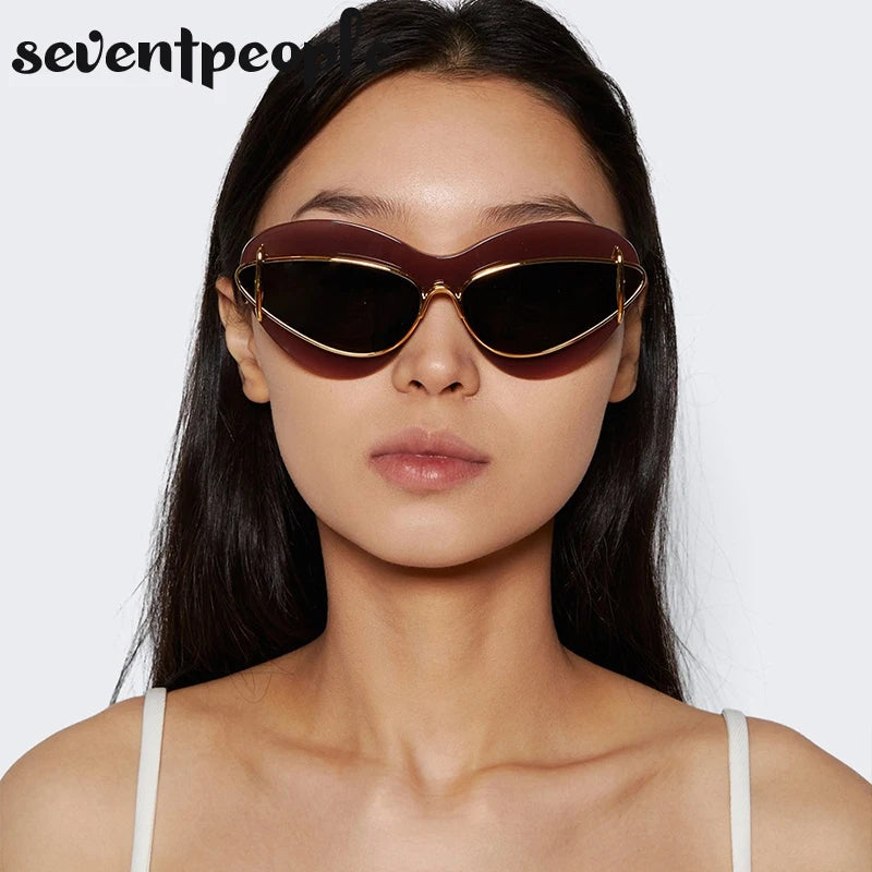 Double Frame Cat Eye Sunglasses Women 2024 Luxury Brand Designer New Fashion Cateye Sun Glasses for Men Trending Sunglass Unisex