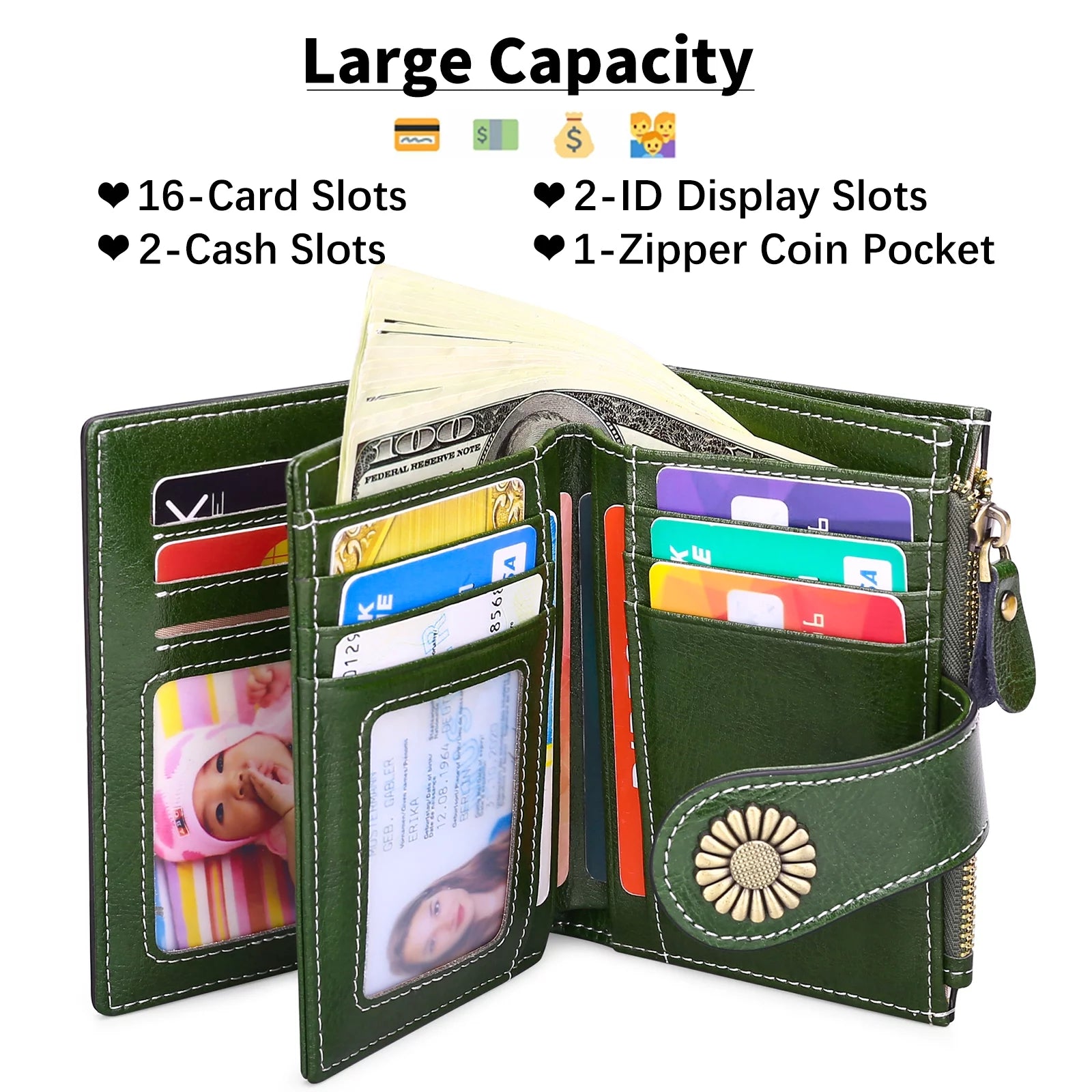 Small Women Wallet Genuine Leather Bifold Purse RFID Blocking Card Holder