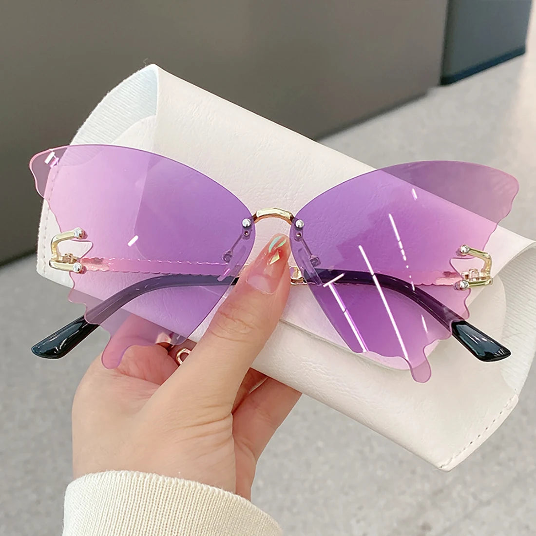 Fashion Sparkling Rhinestone Rimless Butterfly Sunglasses Y2K Women Luxury Brand Vintage Sun Glasses Ladies Eyewear Gafas De Sol