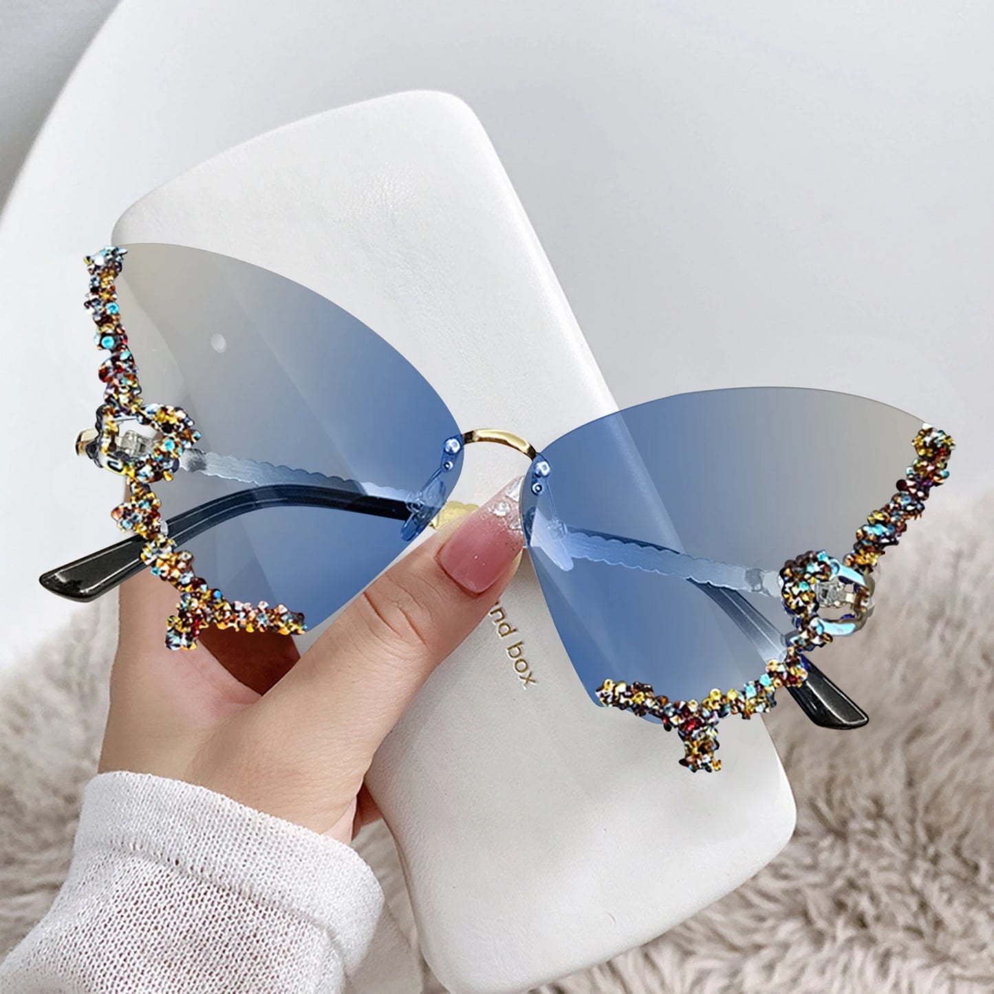 Fashion Sparkling Rhinestone Rimless Butterfly Sunglasses Y2K Women Luxury Brand Vintage Sun Glasses Ladies Eyewear Gafas De Sol