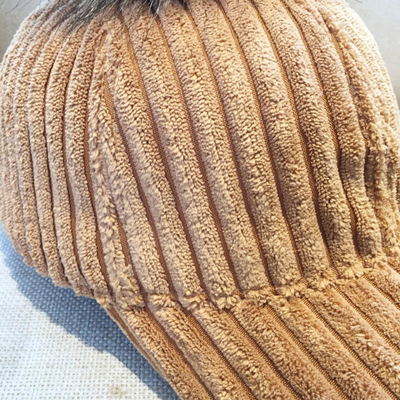 2019 Corduroy Hair Ball Autumn Winter Women Hat Cap Adjustable Fashion Style Baseball Caps Streetwear Casual Warm Female Hat